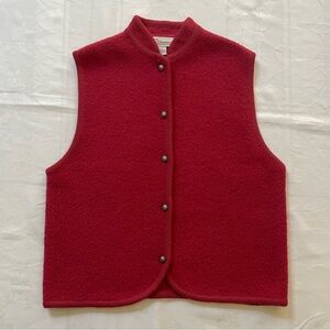 Vintage Norm Thompson Boiled Wool Vest Womens Large Cranberry Red Lagenlook Boho